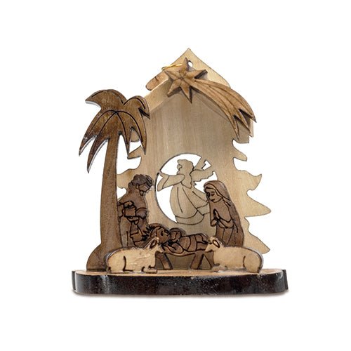 Pine Tree Nativity Scene, Olive Wood Manger Grotto