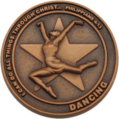 front of Christian dancing challenge coin