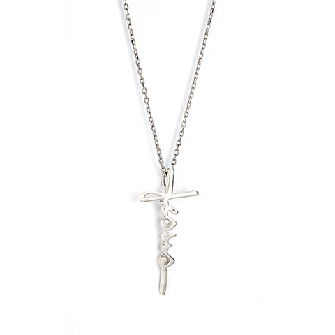 Jesus Cross Necklace, Words of Life Sterling Silver Pendant Necklace