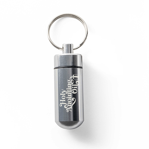 Oil Vial Keyring showing keyring vial holder