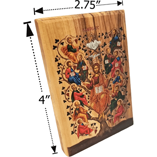 Jesus and the 12 Apostles Olive Wood Color Icon dimensions