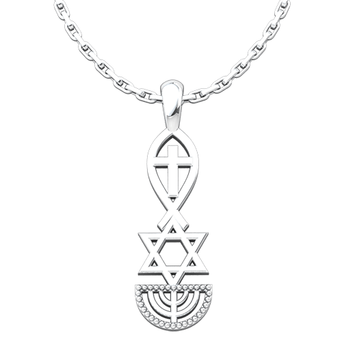 Messianic, Jesus Fish, Star of David, & Menorah, Sterling Silver Pendant Necklace for Men and Women