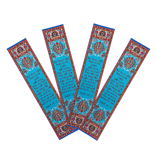 Wings Like Eagles, Bulk Pack of 4 Woven Fabric Bible Verse Bookmarks, Silky Soft & Flexible Religious Bookmarkers for Novels Books & Bibles, Memory Verse Gift, Traditional Turkish Woven Design