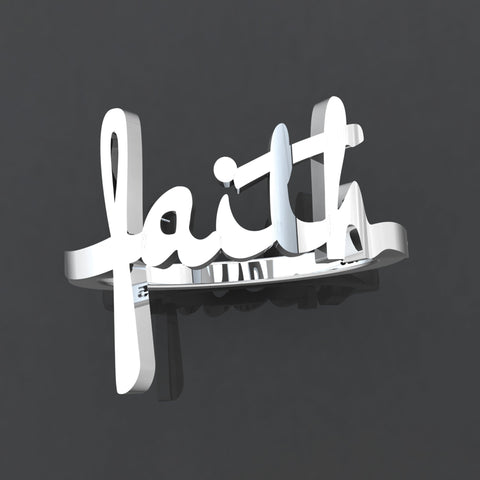 Faith Sterling Silver Script Cross Ring, Words of Life Collection