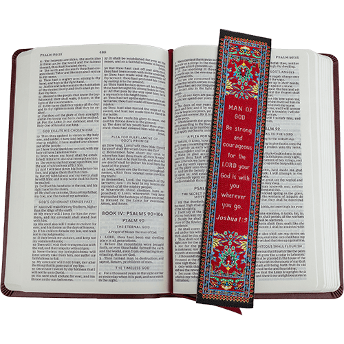 Man of God, Bulk Pack of 4 Woven Fabric Bible Verse Bookmarks, Silky Soft & Flexible Religious Bookmarkers for Novels Books & Bibles, Memory Verse Gift, Traditional Turkish Woven Design