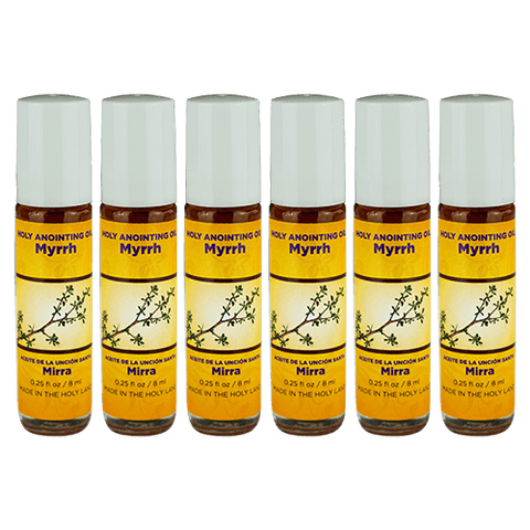 Myrrh Anointing Oil from Israel, Bulk Set of 6 Roll On Bottles, 1/4 oz Each, Made in the Holy Land of Jerusalem, Prayer Gift for Pastors & Priests, Aceite Ungido de Mirra