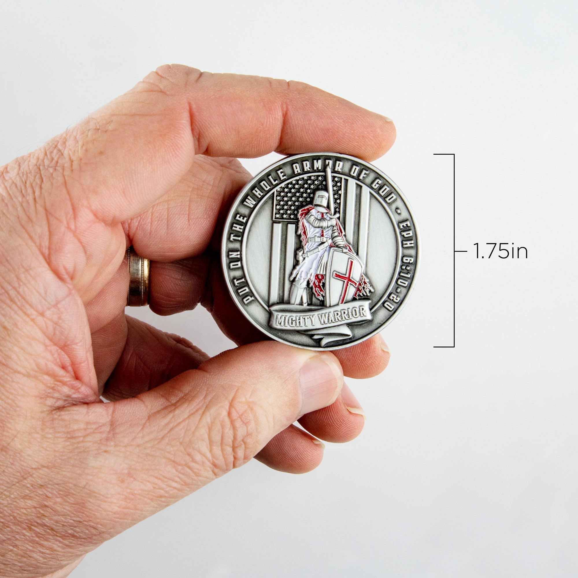 Armor of God - Mighty Warrior Challenge Coin,  Religious Pocket Prayer Token, Ephesians 6:10-20