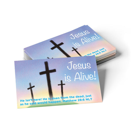 Easter, Pass Along Scripture Cards, Easter, Jesus is Alive (Calvary), Matthew 28:6, Pack of 25