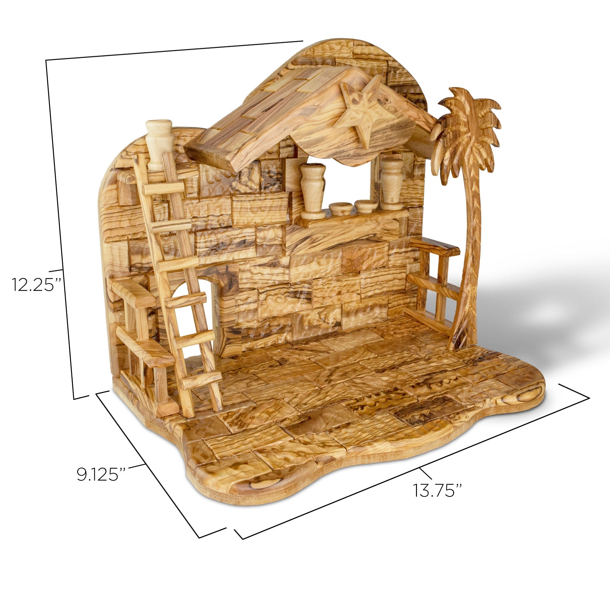 Holy Land Olive Wood Nativity with Large Stable and Detailed Figurines