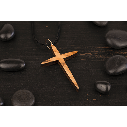 Simple Pointed Cross, Olive Wood Necklace