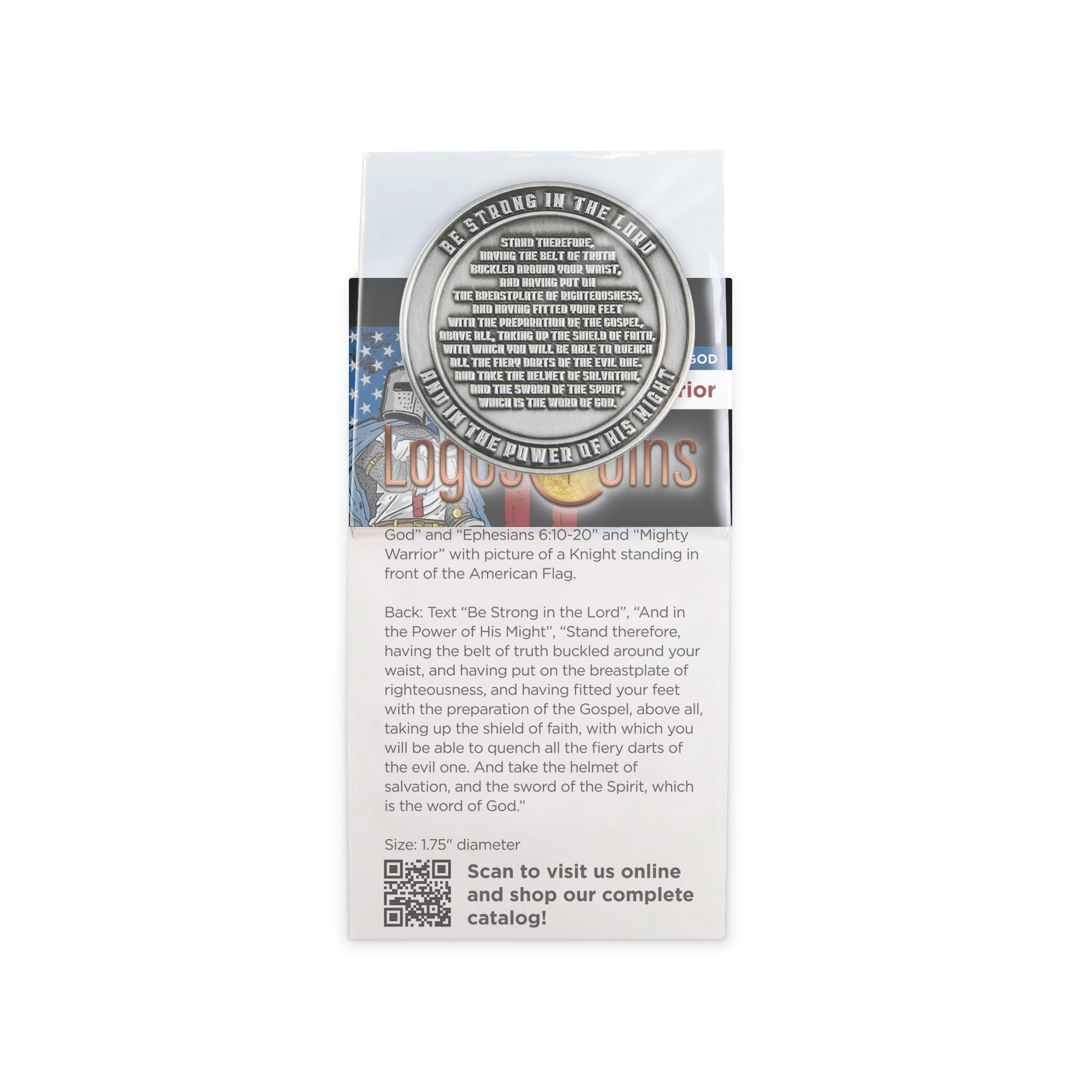 Armor of God - Mighty Warrior Challenge Coin,  Religious Pocket Prayer Token, Ephesians 6:10-20