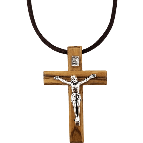 Olive Wood Crucifix Necklace