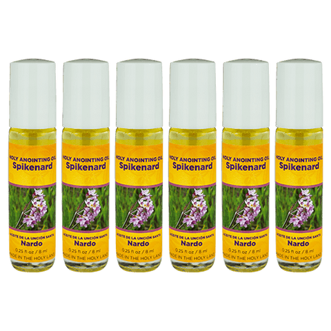 Spikenard Anointing Oil from Israel, Bulk Set of 6 Roll On Bottles, 1/4 oz Each, Made in the Holy Land of Jerusalem, Prayer Gift for Pastors & Priests, Aceite Ungido de Nardo