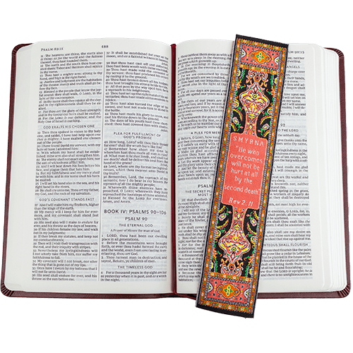 Woven Fabric Christian Bookmark: Smyrna - Promises Of The Seven Churches Of Revelations - Revelations 2:11