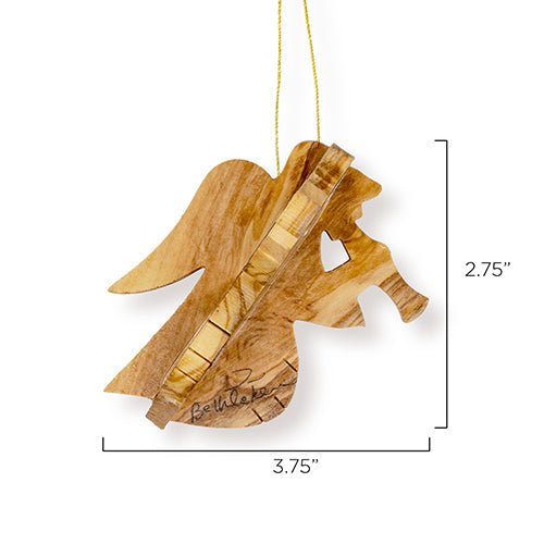 Angel with Trumpet, 3D Olive Wood Christmas Ornament