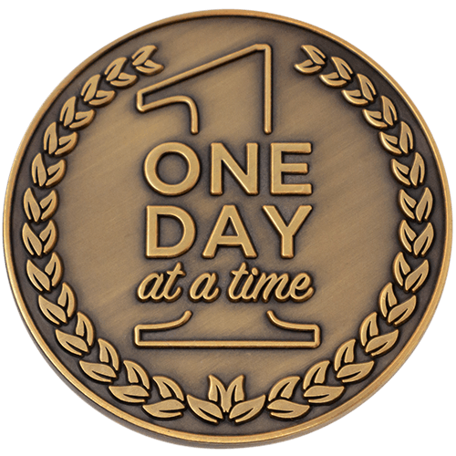 One Day at a Time Antique Gold Plated Challenge Coin with Serenity Prayer