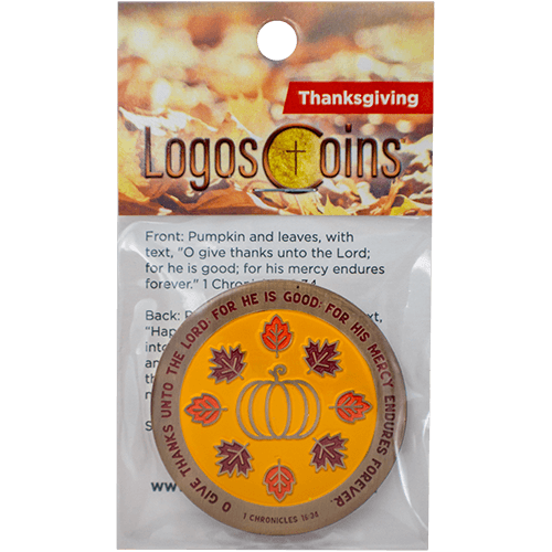 Thanksgiving Antique Gold Plated Christian Challenge Coin - 1 Chronicles 16:34