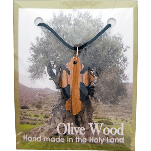 Olive Wood Flat Greek Orthodox Cross Necklace