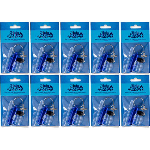 Catholic Holy Water Bottle Keychain Kit - Blue, Bulk Set of 10