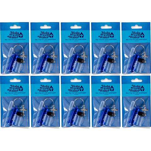 Catholic Holy Water Bottle Keychain Kit - Blue, Bulk Set of 10