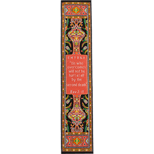 Woven Fabric Christian Bookmark: Smyrna - Promises Of The Seven Churches Of Revelations - Revelations 2:11