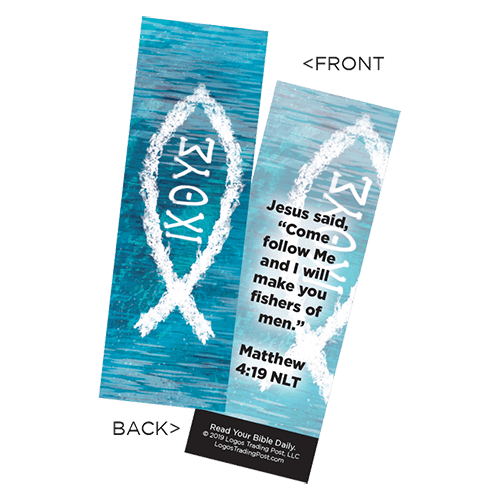 Children's Christian Bookmark, IXOYE (ICHTHUS), Matthew 4:19 - Pack of 25