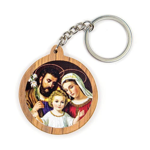 The Holy Family (Dark), Olive Wood Catholic Keychain