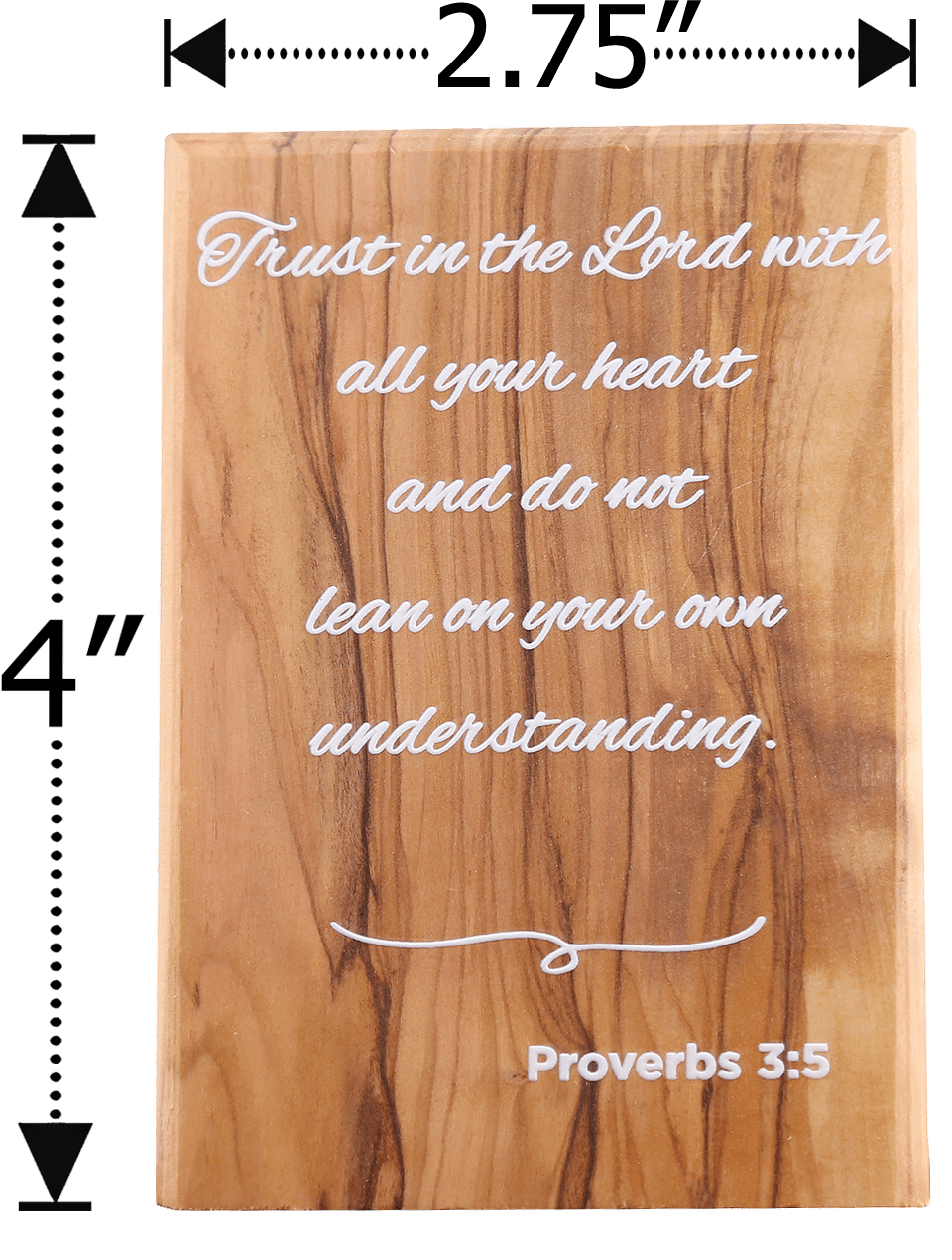 Olive Wood Plaque with White Print #2, Proverbs 3:5
