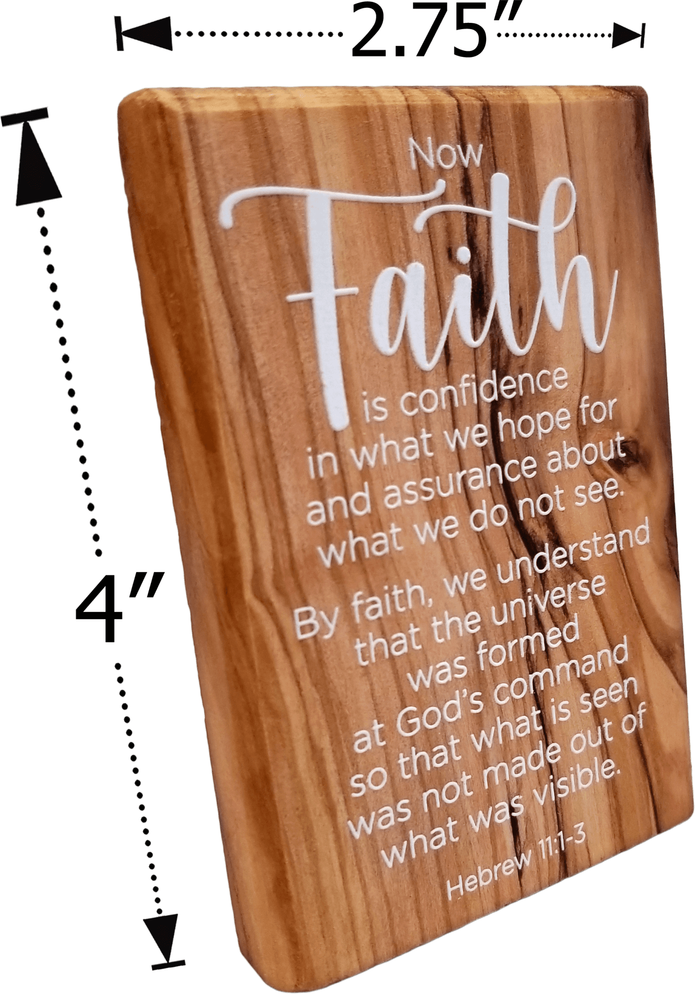 Holy Land Olive Wood Plaque with Bible Verse - Hebrew 11:1-3 - Logos Trading Post, Christian Gift