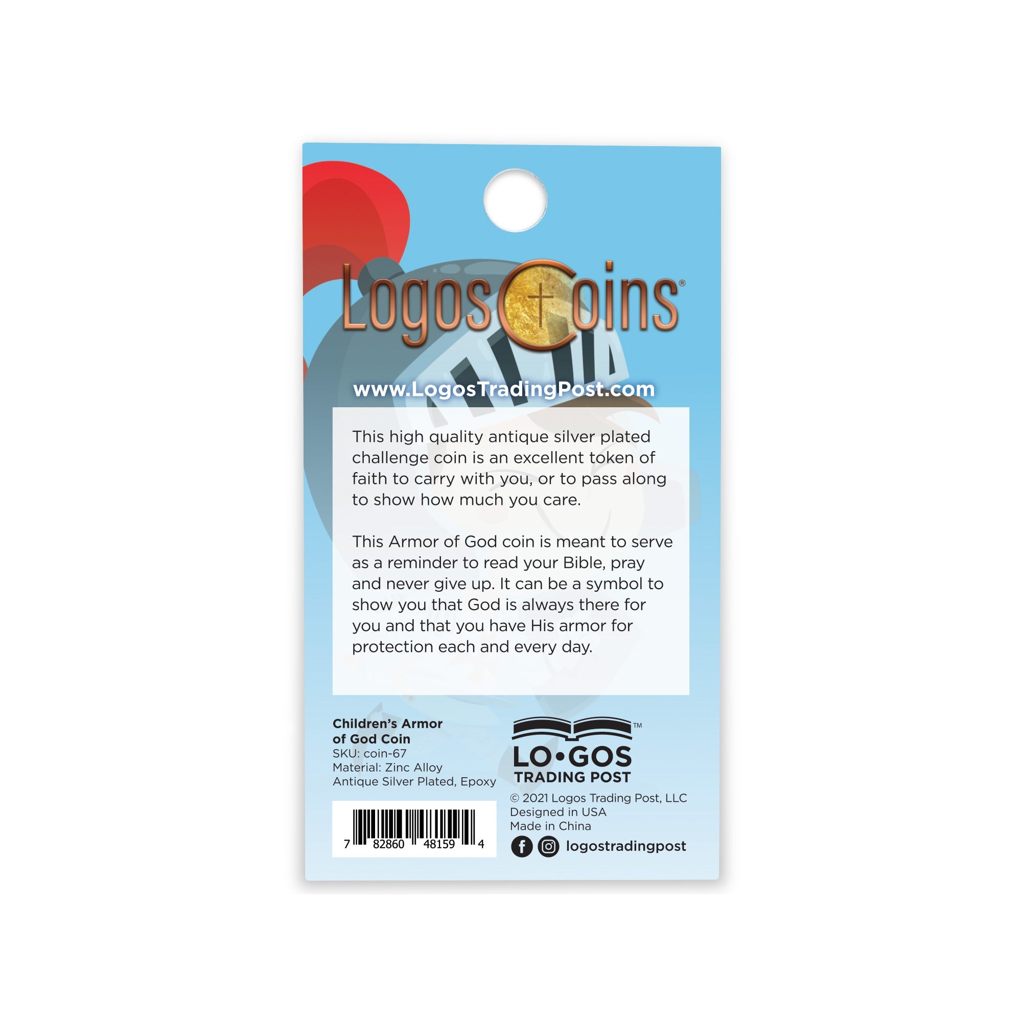 Armor of God - Children's Challenge Coin,  Religious Pocket Prayer Token, Ephesians 6:11-13