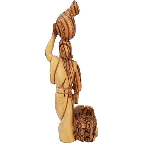 Holy Land Olive Wood Statue - Woman at the Well, 9" front view