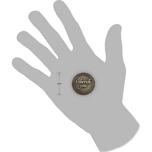 I Cherish You Romantic Love Expression Antique Gold Plated Coin in hand for size reference
