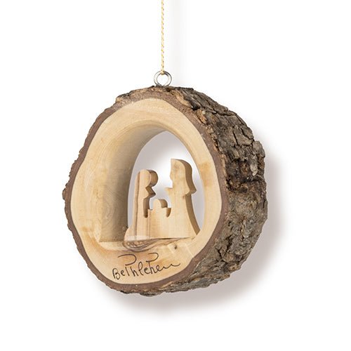 Live Edge 3D Nativity Ornament, Holy Land Olive Wood
