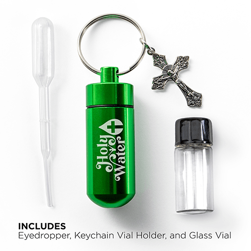 Catholic Holy Water Bottle Keychain Kit - Green, Bulk Set of 10