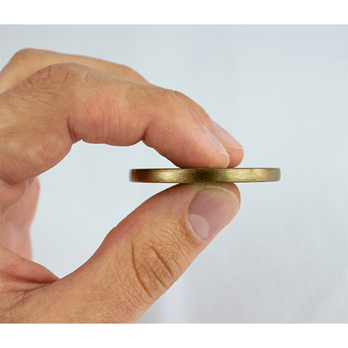 hand holding God I Trust You Christian Antique Gold Plated Challenge Coin  for thickness