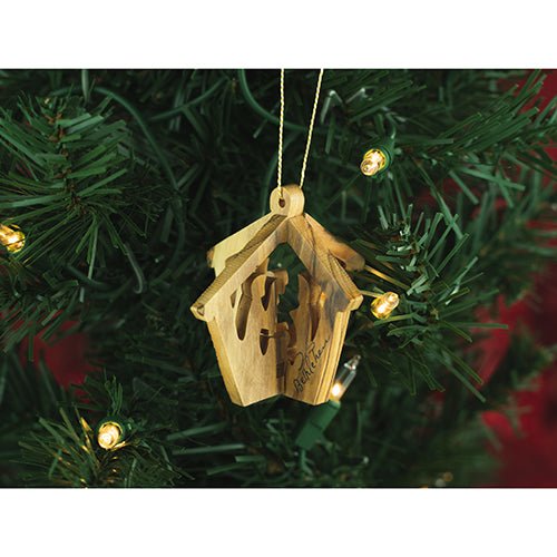Holy Family Manger Nativity, 3D Olive Wood Christmas Ornament from Israel, Made in Holy Land of Bethlehem
