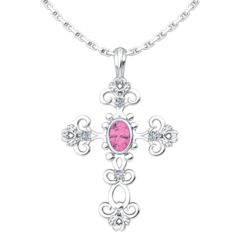 Antique Pink Tourmaline October Birthstone Cross Pendant