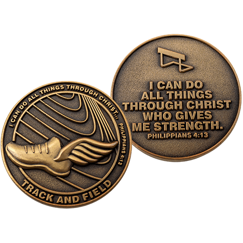 Track Team Antique Gold Plated Sports Coin - Philippians 4:13