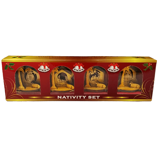 Holy Land 4 Ornament Olive Wood Nativity Set in Box