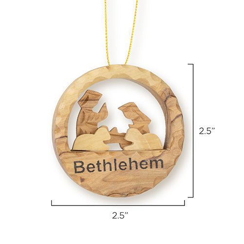 Holy Family Circle Nativity Scene, 3D Olive Wood Ornament