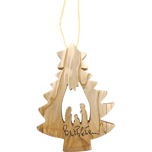Olive Wood Bethlehem Pine Tree Nativity 3" Ornament