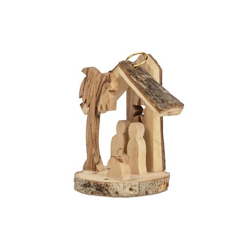 Live Edge 3D Nativity Grotto, Holy Land Olive Wood Ornament