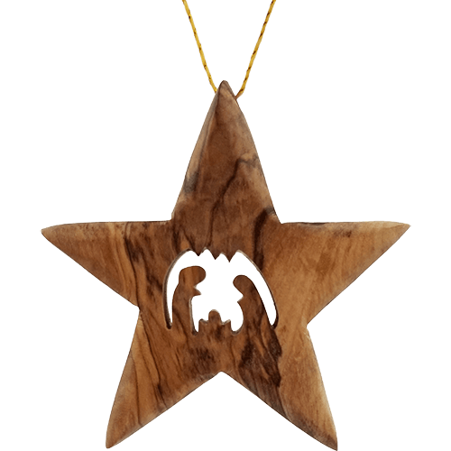 Olive Wood Bethlehem Star Nativity 3" Ornament