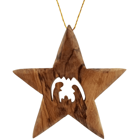 Olive Wood Bethlehem Star Nativity 3" Ornament