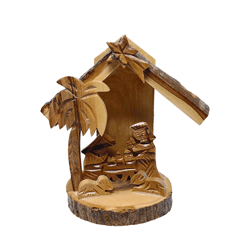 Olive Wood 3D Nativity Scene Grotto Ornament - Medium