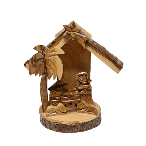 Olive Wood 3D Nativity Scene Grotto Ornament - Medium