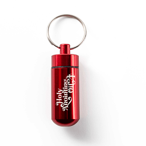 Oil Vial Keyring showing keyring vial holder