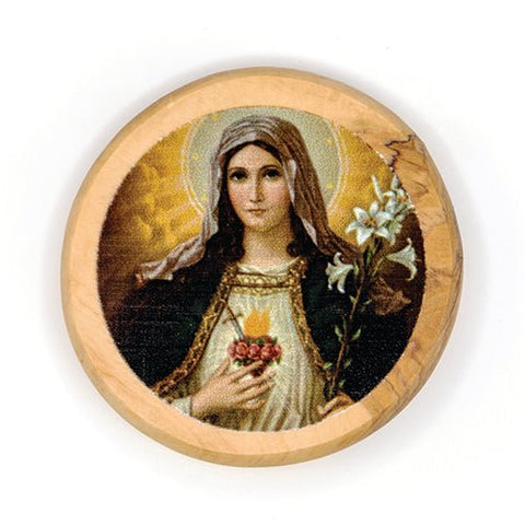 Sacred Heart of Mary (White) Olive Wood Icon Magnet