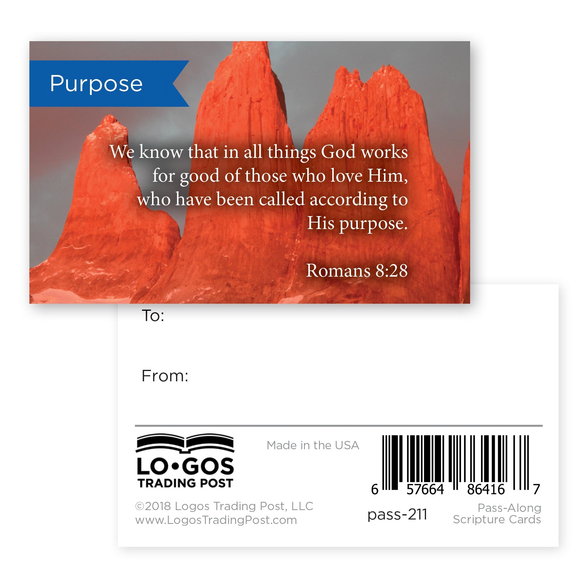 Purpose, Romans 8:28, Pass Along Scripture Cards, Pack 25