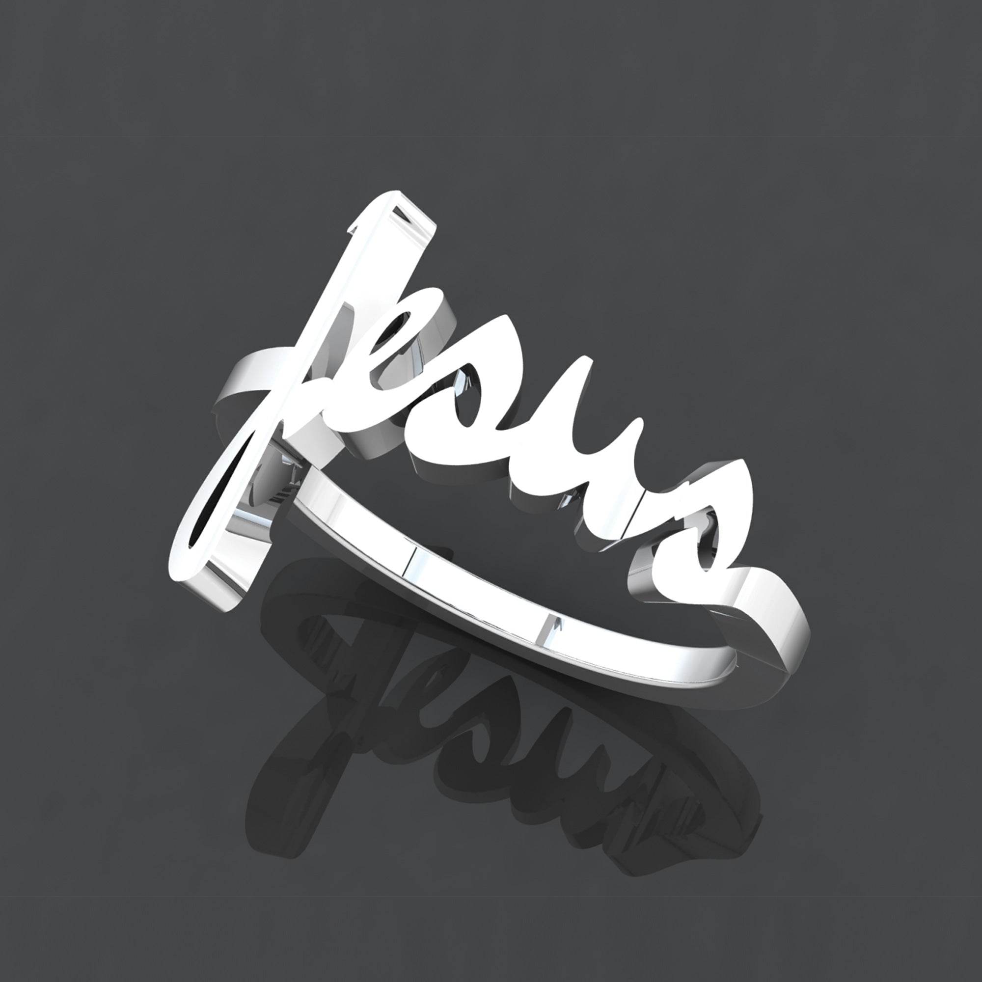 Jesus Sterling Silver Script Cross Ring, Words of Life Collection